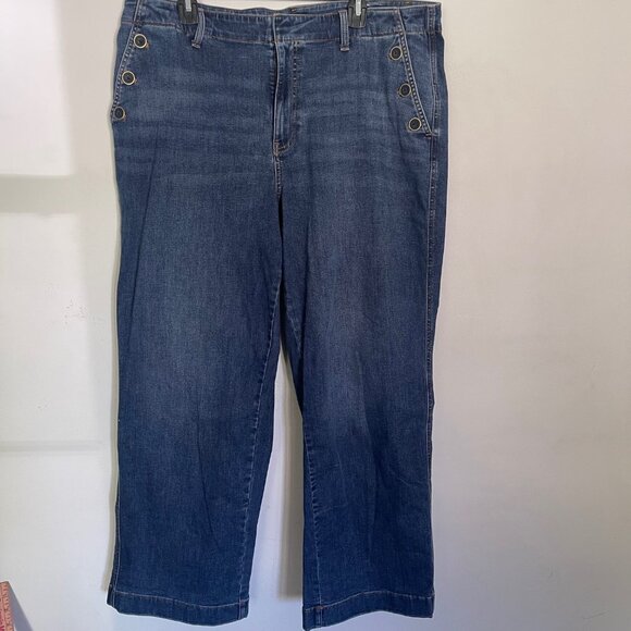 Talbots Women's Plus 18W Sailor Wide Leg Jeans Trousers Button Detail T6 - Picture 1 of 11